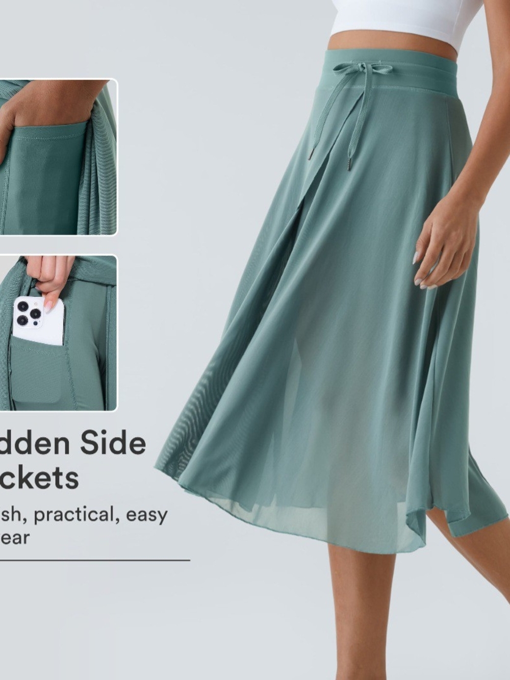 Halara High-Waisted Flowy Mesh Midi Skirt with Built-In Shorts & Pockets - Picture 2 of 8